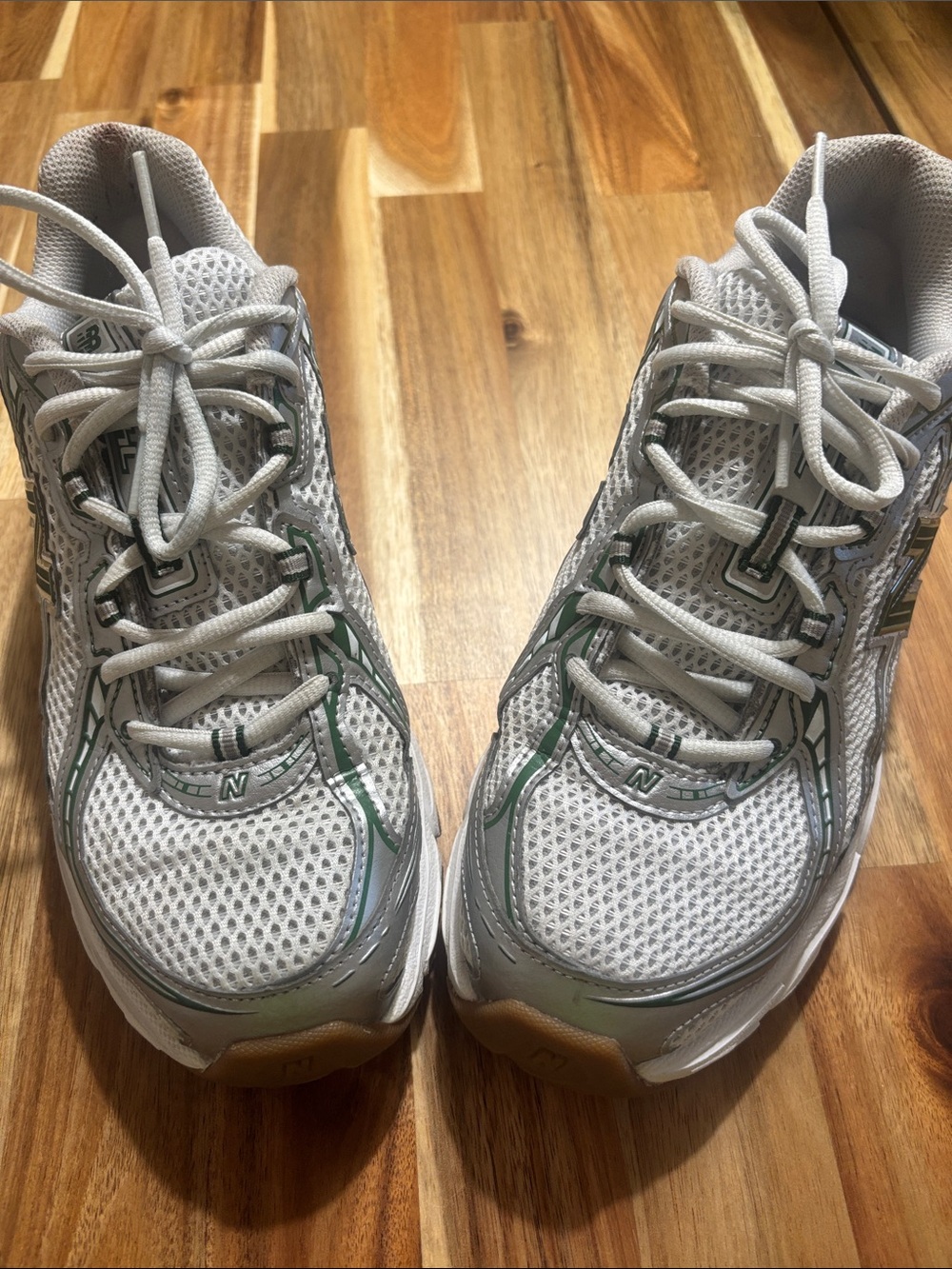 New Balance White Sneakers with Green Trim